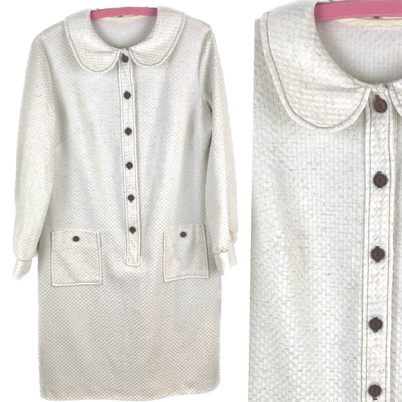 Vintage Dresses & Skirts - Vintage 🌸 Oatmeal Mod Collared Pocket Dress